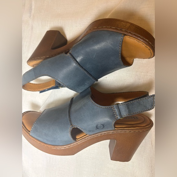 Born Blue Genuine Leather Slingback Peep Toe Heels Clogs Cushioned Size 10 NWOT - Picture 14 of 14